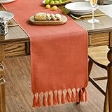 Artoid Mode Terracotta Orange Boho Rustic Farmhouse Fall Tassel Table Runner, 33x243 cm Autumn Kitchen Dining Table Decoration Wedding Holiday Party
