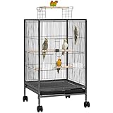 Yaheetech 89.5cm Iron Open-Top Bird Cage Parrot Cage with Rolling Stand for Parakeets Budgies Lovebirds Small-Sized Birds
