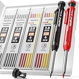 Nicpro Carpenter Pencil with Sharpener, Mechanical Pencils Set with 26 Refills, Case, Deep Hole Marker for Construction, Heavy Duty Woodworking Pencils Carpenter Tools for Architect (Black, Red)