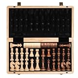 A&A 15 inch Wooden Folding Chess & Checkers Set w/ 3 Inch King Height Staunton Chess Pieces / 2 Extra Queens…