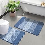 Enyhom Soft Bathroom Mat Sets 2 Piece Water Absorbent Bath Mats and Toilet Mat Non Slip Machine Washable Bath and Pedestal Mat Sets, Blue