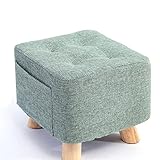 Sywlwxkq Foot Stool Ottomans Linen Shoe Change Stool Small Footstool Rest Stool Square Foot Stools Footstools for Living Room Ottomans for The Bedroom,Mint green-28x28x25cm