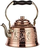 DEMMEX Heavy Gauge 1mm Thick Engraved Solid Copper Tea Pot Kettle Stovetop Teapot, Handmade (1.6-Quarts - Engraved)