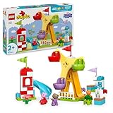 LEGO DUPLO Peppa Pig Funfair - Fine Motor Skills Toys for 2+ Year Old Girls & Boys - Big Fair Wheel, Slide, Juice Bar and 3 Figures incl. Danny Dog & Candy Cat - Early Development Activity - 10453
