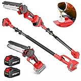Avhrit 2-in-1 Cordless Pole Saw & Mini Chainsaw 6 Inch, Electric Pole Saws with 2 x 4000mAh Batteries, Power Extension Chain Saw for Tree Limb Branch Cutter Pruner,15.5-Foot MAX Reach