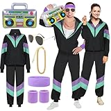 90s 80s Fancy Dress Men Women with Accessories 80s Shell Suit 80s 90s Fancy Dress Costumes for Men Couples Stag Do Outfit Disco 80s Dress up Costume Hip Hop Retro Tracksuit Adult Jacket Trouser (M)