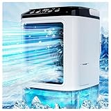 3 In 1 Mobile Air Conditioners, 900ml Water Tank,with Ice Box,3 in1 Mini-Air Conditioner Cooling Mist,7 LED Lights,with Handle Desktop Aircon for Home Office