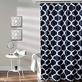 Lush Decor Navy Bathroom Shower Curtain with Bold Trellis Print on Soft Fabric, Washable and Durable, 72" x 72"