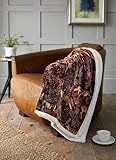 Deyongs Sherpa Reverse Supersoft Throw in Mulberry with Fox and Deer Repeated Design – 140 x 180 Centimetres
