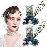 2 PCS Peacock Feather Hair Clips,Green Flapper Headpiece Vintage Festival Prom Hair Accessories for 20s Flapper Headpiece for Women and Girls