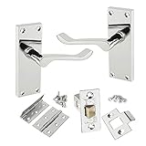 HANDLESTORE Victorian Scroll Door Handle Pack – Polished Chrome Finish, Pair of Handles with 2.5" Tubular Latch & 3" Hinges