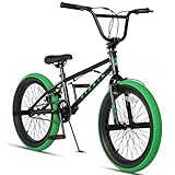 AVASTA 20 Inch Freestyle BMX Bicycle Big Kids Teenager Bike for Age 6 7 8 9 10 11 12 13 14 Years Old Boys Girls Teen Youth Adult and Beginner-Level Rider with 4 Peg, 360 Degree Gyro, Black & Green