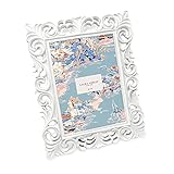 Laura Ashley 5x7 White Vintage Inspired Resin Scroll Design Picture Frame with Thin Border, Horizontal & Vertical for Tabletop and Wall Display, Home Décor (5x7, White)