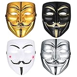 PanBeiQi V for Vendetta Guy Mask, 4 Pcs Halloween Costume Cosplay Party Anonymous Mask for Adults Kids Unisex, 4 Colours, 19*16CM