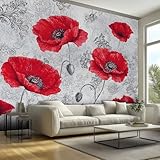 Red Poppy Mural Wallpaper, Vintage Baroque Floral Wallpaper for Bedroom, Living Room, TV Backdrop, Office, Hotel Wall Background Decoration Non-Woven Wall Paper 100 X 70 cm (WxH) oT154