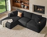 DURASPACE 108'' Modular Sectional Sofa, Cloud Boneless Couch with Deep Seat, Cup Holder, Memory Foam, Corduroy L Shaped Couch for Living Room Bedroom, No Assembly Required