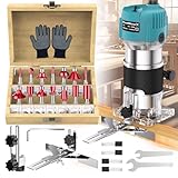 Palm Router Tool, 800W 30000Rpm Electric Woodworking Hand Router with Trimmer Base & 15Pcs 1/4"(6.35mm) Router Bits Set, 220V Wood Trimmer Router