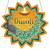 Happy Diwali Hanging Door Signs Decorations, Indian Diwali Decorations Peacock Hanging Sign Wooden India Deepawali Door & Wall Decor Diwali Decoration for Home Holiday Festival of Light Party