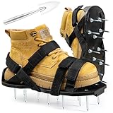 Bakulala Lawn Aerator Shoes for Grass Aerator Spiked Shoes Free-Installation Aeration Shoes with Stainless Steel Shovel, Heavy Duty Spiked Aerating Sandals with 900D Straps for Patio Garden Grass Lawn
