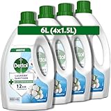 Dettol Laundry Sanitiser, Antibacterial, Fresh Cotton, 6L Total (1.5L x 4pck) 12hr Freshness, Removes Odour, Prevents colour fading, Kills 99.9 Percent of Bacteria