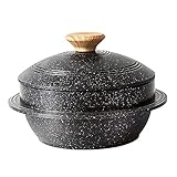 Bobikuke Korean Stone Bowl with Lid, Nonstick Bibimbap Dolsot Cast Aluminum Casserole Dish Soup Pot, 20 cm