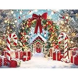 GiuMsi Christmas Photography Backdrop - Winter Snow Scene with Candy Canes Background for Xmas Party Booth, Studio Decor Banner - Polyester Fabric(7x5ft)