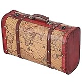 BEIJIALY Vintage Suitcase Portable Composite Wood Map Pattern Design Vintage Storage Chest, Decorative Storage Boxes, Old World Map Suitcase, Wood Suitcase Trunk for Home Decor