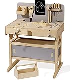 howa Solid Wooden Kids Workbench - Large Childrens Workbench with Toolbox & 32 Realistic Tools, Aadjustable working height, Stable, with Vice, Tool Rail, Storage Space 4900