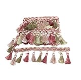 Yalulu 4 Yards Braided Beads Hanging Ball Tassel Fringe Trim Fabric Ribbon Trimming Upholstery Macrame Curtain Trim for Curtain Tablecloth Home Decoration (Pink)