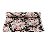 chiwanji Printed Japanese Kimono Cotton Fabric Quilting Clothes Sewing Fabric Metre 150x100cm for Bags, Bedding, Pillows, Tablecloth, Costume, Curtains, Peach Blossom Black