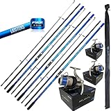 Lidsters 3 x Blue Ocean Sea Beach Fishing Rods 15ft 4.5m 3pc + 3 x Atlantic Blue 70 Reels
