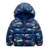 XYKA Toddler Kids Baby Boys Girls Winter Warm Jacket Outerwear Dinosaur Cartoon Coats Hooded Padded Outwear Winter Boys Coat (Navy, 18-24 Months)