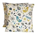 CUSHIONS2U Pack Of Two 2 x 16" x 16" (40cm x 40cm) Fryetts Dalarna Teal Blue Grey Yellow Ochre Cream Cotton Cushion Covers