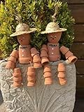 Hunky Dory Gifts Pair Cheeky Cheerful Flower Pot Men with Straw Hat Garden Decorative Ornament