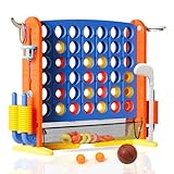 Giant Connect 4, Family Games for Kids and Adults, Indoor/Outdoor Giant Garden Games with Basketball Hoop, Ring Toss, 42 Jumbo Rings, Golf Game, 4 in A Row Game Set, Gifts for Boys Girls