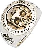LSSEDA Men's Women's Punk 925 Sterling Silver Gold Skull Ring with Sun Totem Two Tone Cocktail Party Ring Jewellery, Open and Adjustable