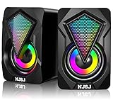 NJSJ H128 Computer Speakers,2.0 USB Powered Gaming Speakers with RGB LED Light 3.5mm Aux Input Stereo Mini Multimedia Speaker for PC, Desktop, Laptop, Cellphone, Monitor