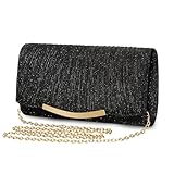Kememo Black Clutch Bag, Women's Clutches Black Evening Bags with Detachable Chain Sequin Bag Envelope Handbags Purses for Women Bridal Prom Party Wedding