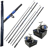 2 x LFS Atlantic Ocean Sea Fishing Rod 15ft 4.5m 3pc + 2 Atlantic Blue Reel 7000