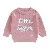 Yassiglia Toddler Baby Girls Jumper Big Sister Little Sister Outfits Long Sleeve Letter Embroidery Knit Pullover Big Sister Gifts (Little sis&Rose Pink, 0-3 Months)