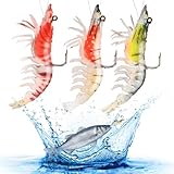 HOTUT Fishing Lures Set, 3PCS Soft Plastic Luminous Artificial Bait, Durable Crayfish Shrimp Lures for Freshwater or Saltwater, Bass Fishing Jigs for Trout Crappie with Ultra-Sharp Hooks