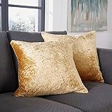 Crushed Velvet Cushion Covers Luxury Plush Plain Soft Cushions Cover and Filler (Gold, (45cm x 45cm) 2PC))