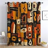 Brown Energy Saving Curtains, African Tribal Pattern Printed Curtains for Living Room Bedroom, Drapes Panel Eyelet Window Treatment, 66" W x 72" L Blackout Curtains Set of 2