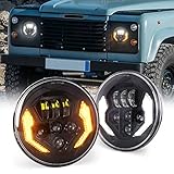 MOVOTOR 7 Inch Led Headlight, Defender Headlights with White DRL Amber Turn Signal Hi/Lo Beam Round Headlights Compatible with Defender 90 110 Jeep Wrangler JK JKU TJ CJ Hummer Miata mx5 mk1