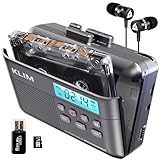 KLIM K7 Cassette Tape Player - Cassette to MP3 Converter - Portable Cassette Player - Tape Recorder with Built-in Microphone & Speaker - Rechargeable Battery - Earphones - 16GB SD Card - Ash