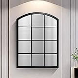 DEENZ Arched Top Window Modern Looks Grid Large Wall Mirror Black Framed Plastic Back Vertical Mounting With Luxury And Elegant Touch 76x50 Cm