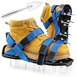 Bakulala Lawn Aerator Shoes for Grass Aerator Spiked Shoes Free-Installation Aeration Shoes with Stainless Steel Shovel, Heavy Duty Spiked Aerating Sandals with 900D Straps for Patio Garden Lawn Blue