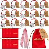 16 Sets Christmas Believe Bell Ornaments Polar Express Bell with Red Velvet Bag Believe Tags Ribbons Christmas Tree Hanging Decor Xmas Jingle Bells The Polar Sleigh Bells Santa Gift Xmas Party Favors