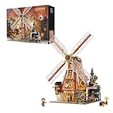 PAN TASY Steampunk Windmill Workshop Building Set - Dutch Windmill Architecture with Motorized Blades, Mechanical Gears, Openable Wall - Collectible Modular Brick Kit for Adults
