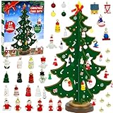 Christmas Advent Calendar 2025 24 Days Countdown Surprises for Kids Christmas Decoration Mini Wooden Xmas Tree with 29 Ornaments Includes Santa,Bell for Adults Boys Girls Gifts